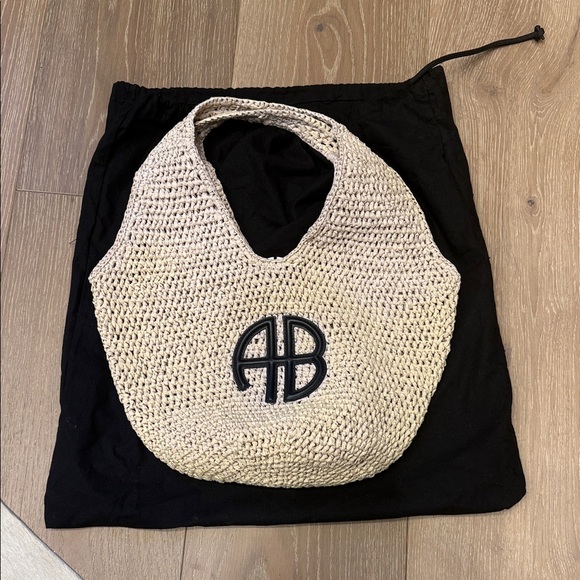New Anine Bing Natural Crochet Small Leah Hobo with Black Monogram - Picture 7 of 10
